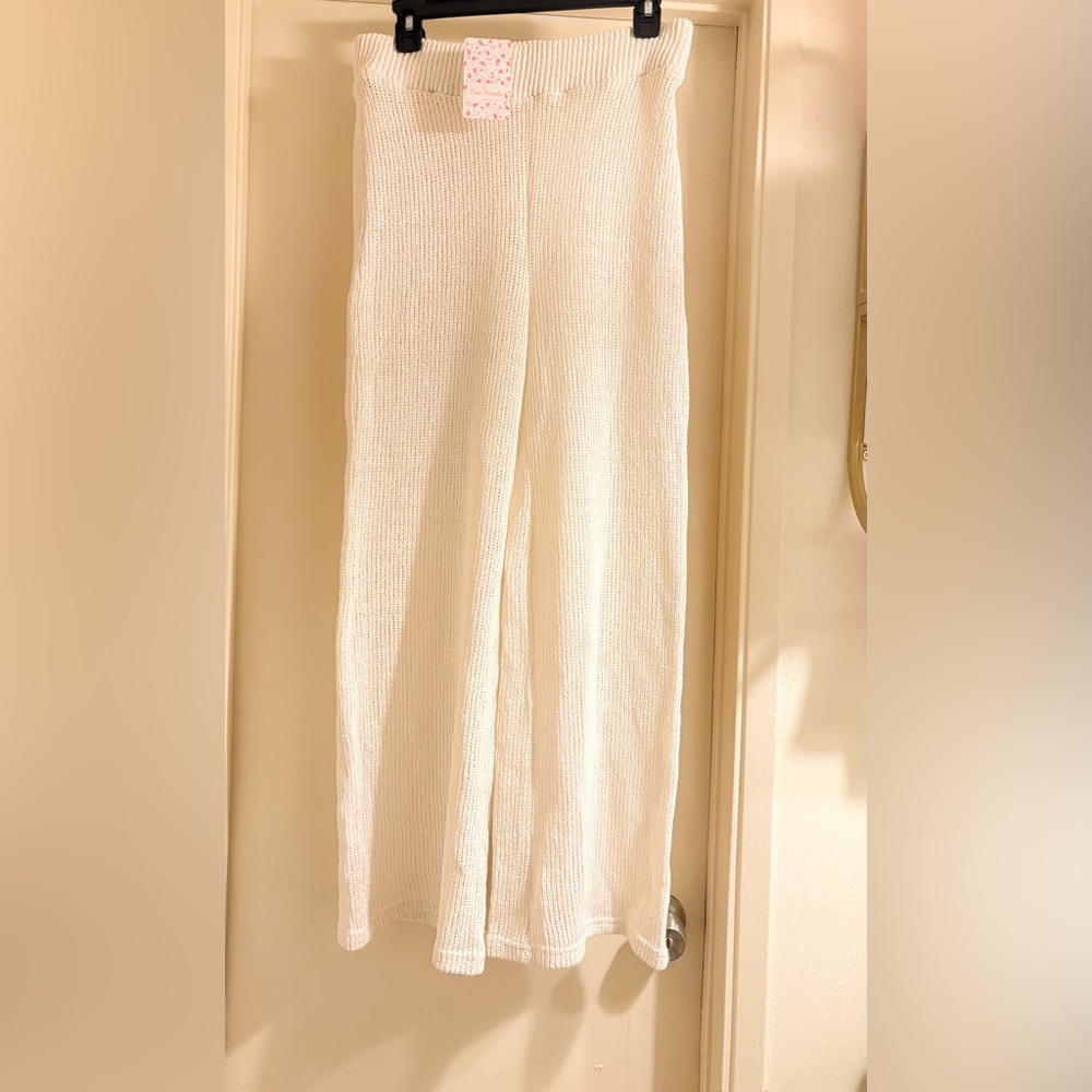 Free People Ivory Textured Straight Leg Pants